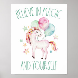 Poster O unicórnio da aguarela acredita na mágica e em