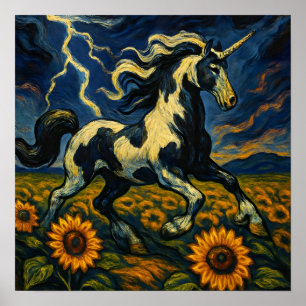 Poster O unicórnio pinto numa tempestade