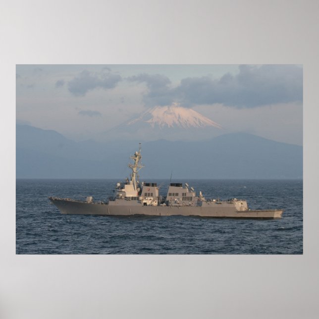 Poster O USS McCAMPBELL com o Monte Fuji em segundo plano (Frente)