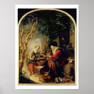 Póster O vendedor da panqueca, 1650-55 (óleo no painel)