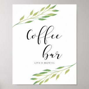 Poster O verde da aguarela do bar de café deixa o sinal