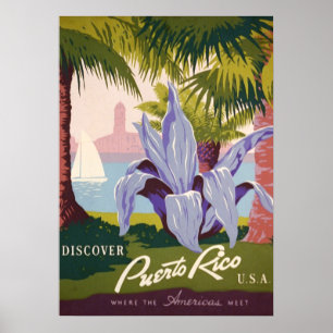 Póster O vintage descobre Puerto Rico EUA