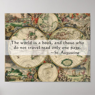 Poster O Vintage Map World é uma Cotação Viagem de Livro