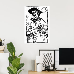Póster O vintage pirateia o esboço de um capitão por