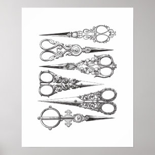 Poster O vintage Scissors decorativo branco preto