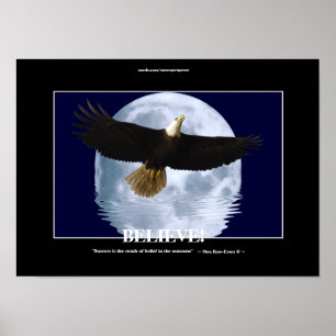 Póster O vôo Eagle & a lua "acreditam!" Arte inspirador