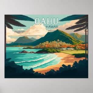 Poster Oahu Hawaii Beach Vintage Retro