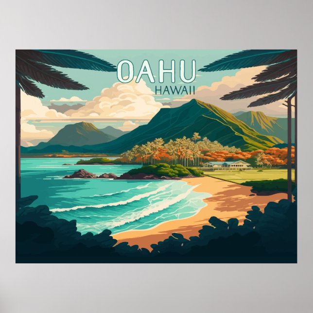 Poster Oahu Hawaii Beach Vintage Retro (Frente)