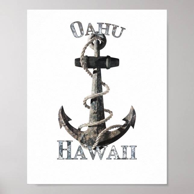 Poster Oahu Hawaii Vacina Anchor Náutico À Vela (Frente)
