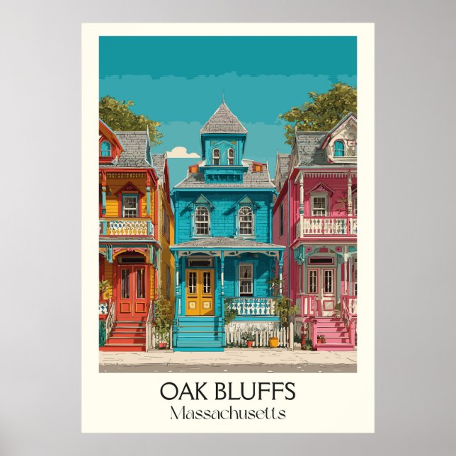 Poster Oak Bluffs MÃE Vintage Gingerbird Cotages Art (Frente)