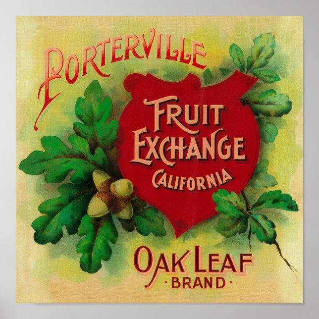 Póster Oak Leaf Orange LabelPorterville, CA (Frente)