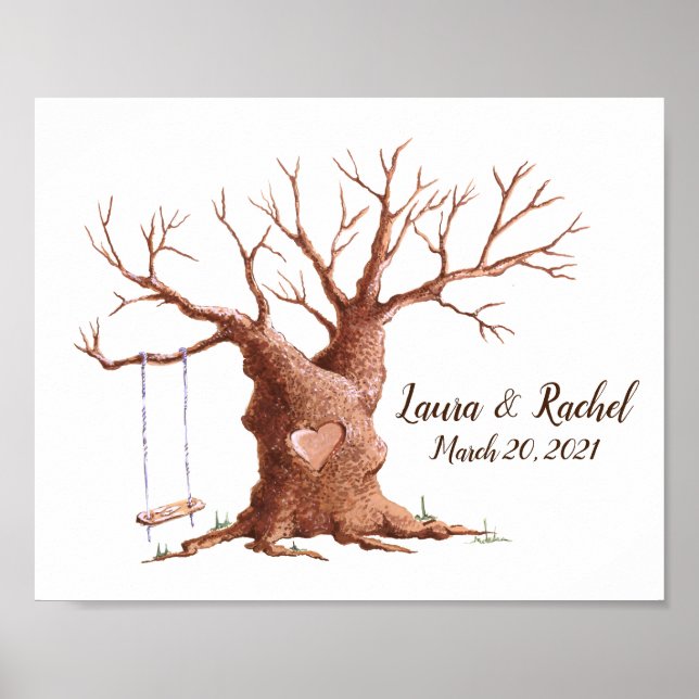 Poster Oak Tree Weddign Fingerprint Guest Book (Frente)