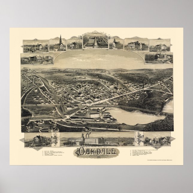 Póster Oakdale, Mapa Panorâmico MÃE - 1891 (Frente)