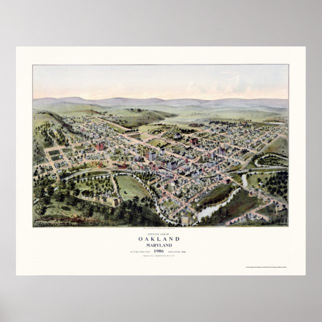 Póster Oakland, MD Panorâmica Map - 1906 (Frente)