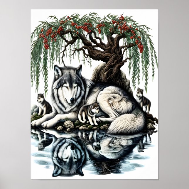 Poster Oásis da Família Serene Wolf em Natureza Idílica12 (Frente)