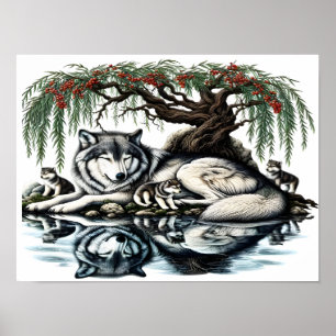 Poster Oásis da Família Serene Wolf em Natureza Idílica16