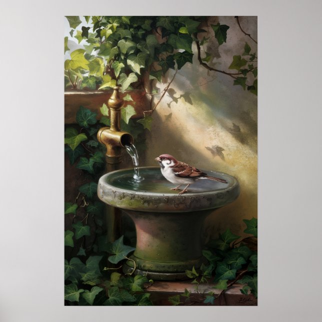 Poster Oásis no Jardim: O Pardal na Fonte (Frente)