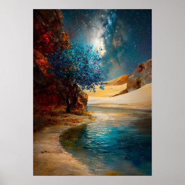 Poster Oásis Sob as Estrelas - Paisagem Desértica Celesti (Frente)