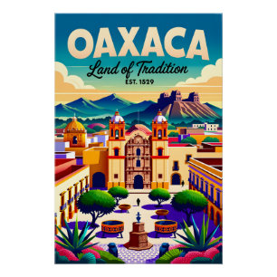 Póster Oaxaca Antiga México Terra da Tradição Retro