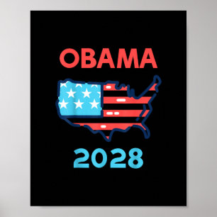 Poster Obama 2028 Mapa EUA Patriótico Camisa Política Ele