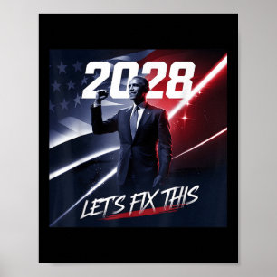 Poster Obama 2028 Vintage Comício Político Patriótico Oba