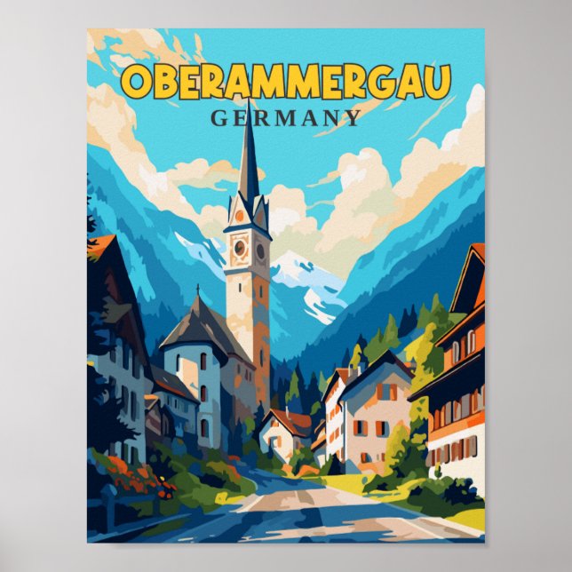 Poster Oberammergau Alemanha - viagens vintage (Frente)