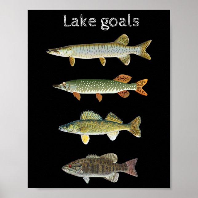 Poster Objetivos do Lago Pesca Musky Pike Walleye Boca Pe (Frente)