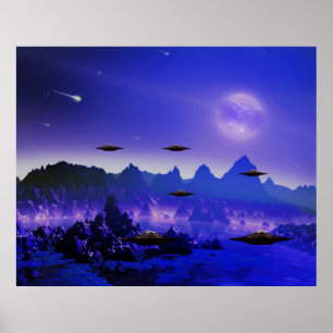 Póster Objeto do vôo do UFO no espaço
