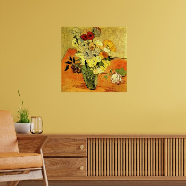 Poster Obra de arte de Van Gogh, Vaso Japonês com Rosas, (Sala de Estar 2)