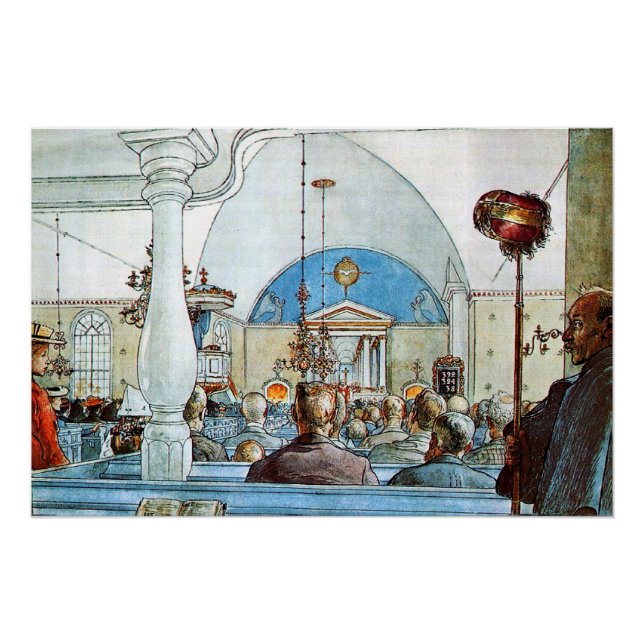 Póster Obra de Carl Larsson, Na Igreja (Frente)