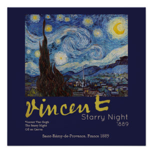 Póster Obra-prima Vintage Azul Noite Estrelada de Van Gog