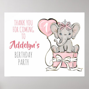 Poster Obrigada Festa de Aniversário Princesa Elefante Ba