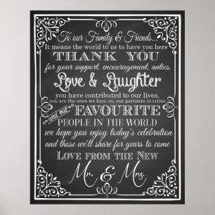 Póster Obrigado a placa de casamento Black & White