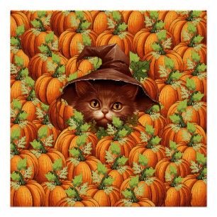 PÓSTER OBRIGADO A PUMPKINS CUTE CAT