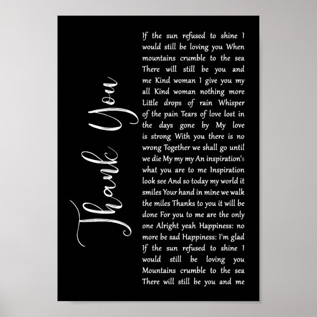 Poster Obrigado A Você, Black Script Song Lyric Wall Art  (Frente)