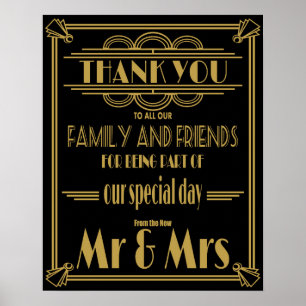 Póster Obrigado de Art Deco Você mesa sinais de casamento