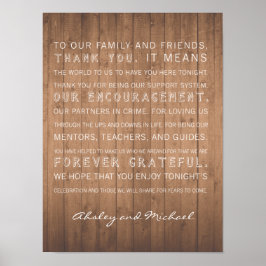 Póster Obrigado de casamento de Wood Grain você assina rú
