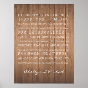 Póster Obrigado de casamento de Wood Grain você assina rú
