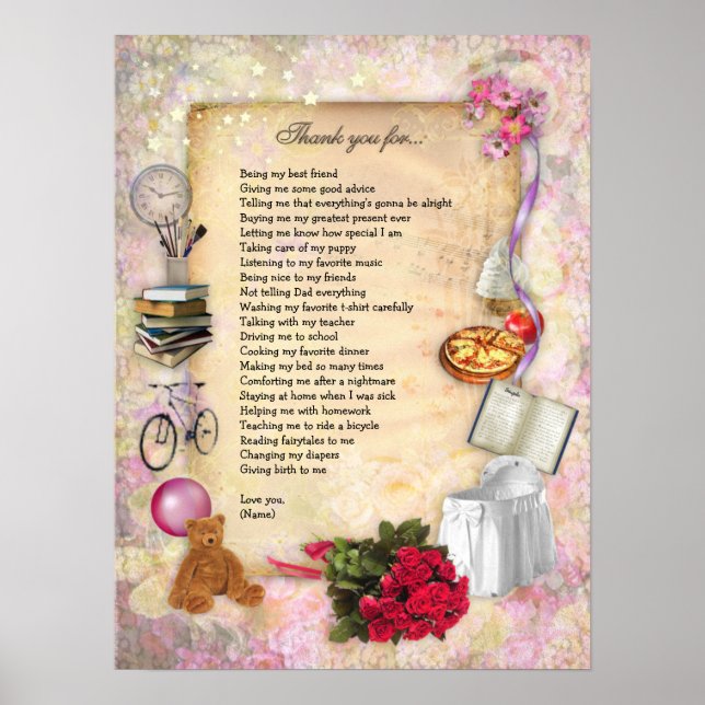 Póster Obrigado Mãe (personalizável) (Frente)