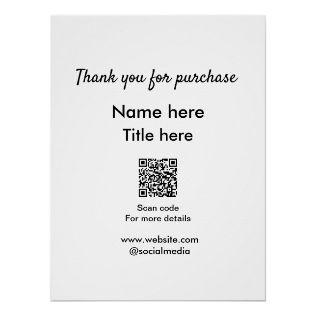 Póster Obrigado pela compra nome título aqui ler código Q (Frente)