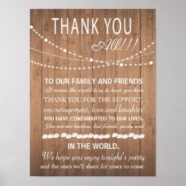 Poster Obrigado placa de casamento ou cartão - luzes de f