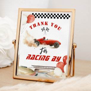 Poster Obrigado por correrem de carro de corrida vermelho
