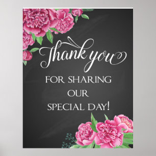 Póster Obrigado quadro cor-de-rosa floral do casamento da