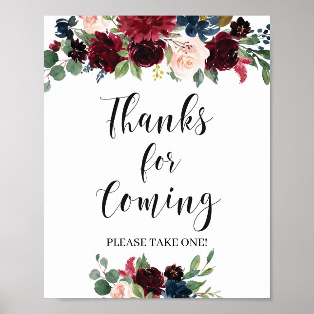 Poster Obrigado rosa-rosado com burgundy marinho Boho (Frente)