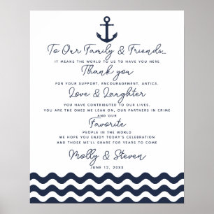 Poster obrigado sinal náutico do casamento dos azuis