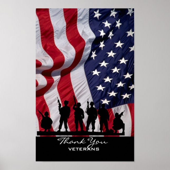 Póster Obrigado Veteranos - Bandeira Americana e Soldados (Frente)