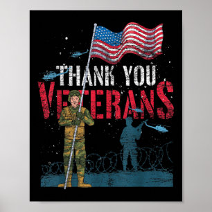 Poster Obrigado Veteranos Bandeiras Dos Eua Memória Patri