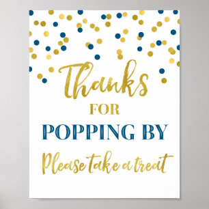Poster Obrigados de Confetti Dourado Azul para Pop por Si