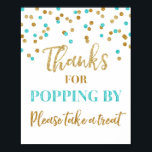 Poster Obrigados de Confetti Dourado Azul para Pop por Si<br><div class="desc">Obrigados de popcorn bar para chá de fraldas,  chá de panela,  festa de aniversário ou casamento em azul-claro e padrão de confete dourado. Observe que o efeito de brilho é apenas efeito fotográfico.</div>