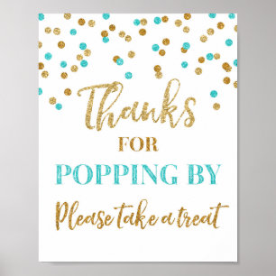 Poster Obrigados de Confetti Dourado Azul para Pop por Si
